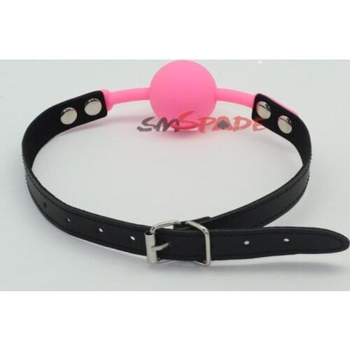 SMspade D:4.0cm pink silicone bondage ball gag,adule sex restraint rubber mouth plug with PU belt,sex bondage ball gag