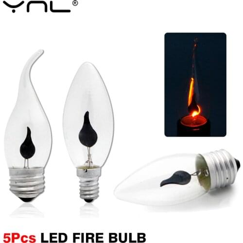 5Pcs E14 E27 LED Edison Bulb 3W 220V Candle Light Flame Bulb Vintage Fire Lighting Flickering Effect Lampada Flame Retro Lamp