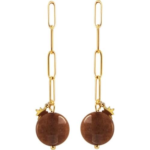 Handmade Natural Stone Dangle Earrings For Women Stainless Steel Gold Link Chain With Little Star Long Hanging Earring Wholesale