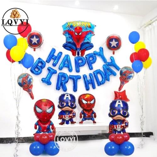 41pcs/lot Spiderman Foil Balloons Happy Brthday Captain America Hero Balloon For Kids Birthday Party Decoration Toys Air Ballon