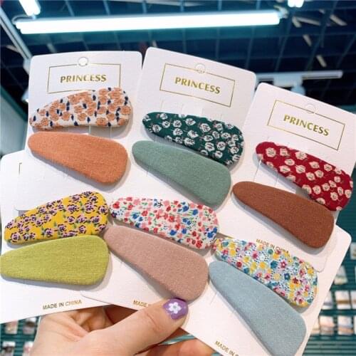 1 Pair New Korean Children Simple Cute Printed Fabric BB Clip Fashion Sweet Girl Princess Vintage Hairpins Hair Accessories
