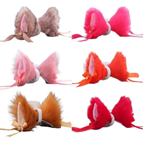 Faux Fur Kitten Ears Hair Clips with Bells Sweet Bow Lolita Anime Fluffy Furry Animal Hairpins Cosplay Hair Accessories