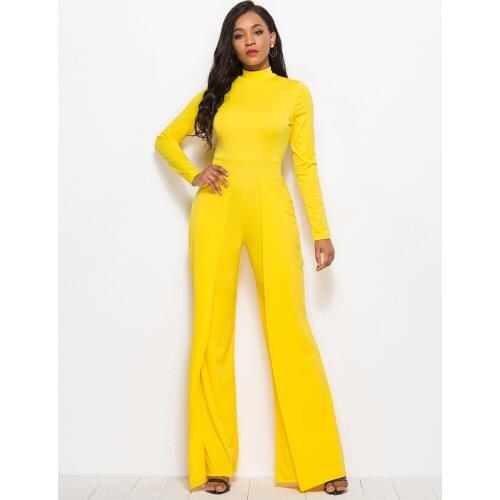 2020 Women Jumpsuits Rompers Summer Office Solid Overalls Long Sleeve High Neck Wide Leg Loose Jumpsuit