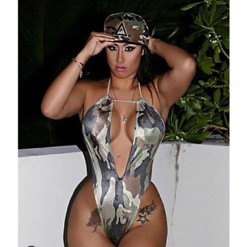 Swimsuits 2019 Sexy Women Deep V Camouflage Print Swimwear Women One Piece Bikini Swimsuit Female Bandage Backless Bathing Suit