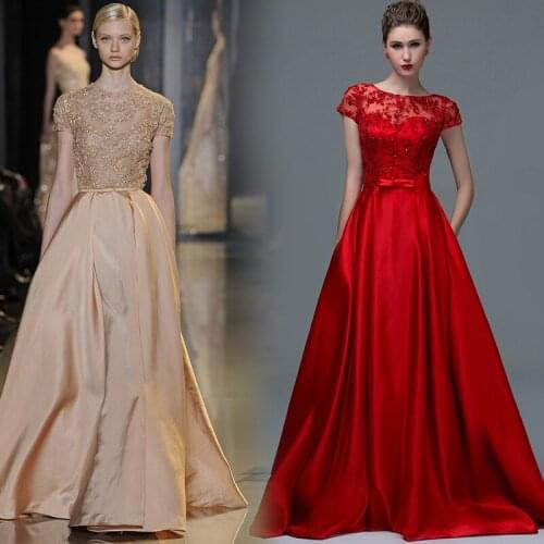 2016 vestido de festa a-line long cap sleeve beading party evening dress sexy new style custom women casual dress free shipping