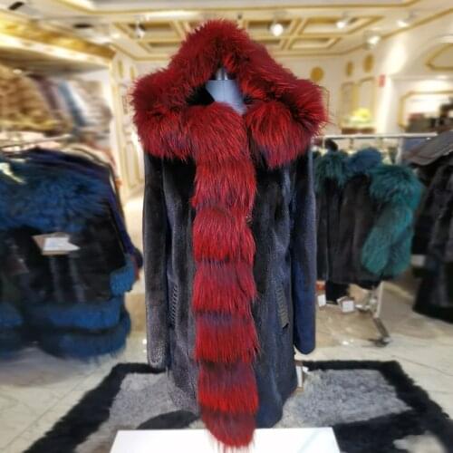 WINTER PALACE fashion Winter Mink Coat long Fox collar Imported velvet grade mink fur coat International catwalk style PA045-Z