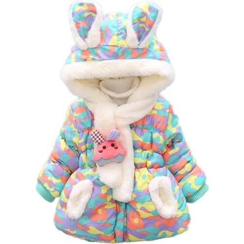 Winter Cute Rabbit Baby Jacket Thick Cotton-Padded Baby Girl Outerwear Infant Baby Boys Parka Toddler Girls Snow Wear
