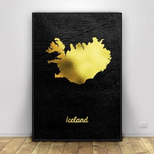 Golden Map Art Iceland Art Canvas Poster Home Decor Painting No Frame