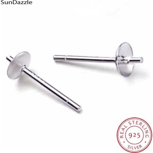 10pcs Real Pure Solid 925 Sterling Silver Earring Studs Needle Post Bow Head Pad Pins 3~8mm Settings DIY Jewelry Making