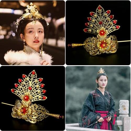 2D Cosplay Ancient Chinese Metal Hair Crown Beauty Supply Hanfu Hair Products Warrior Headdress Retro Hair Crown Accessories