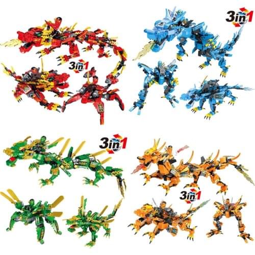3 In 1 Three Variants Ninja Dragon Knight Robot Model Figures Building Blocks Kids Toys Bricks Doll Gift for Children Boys