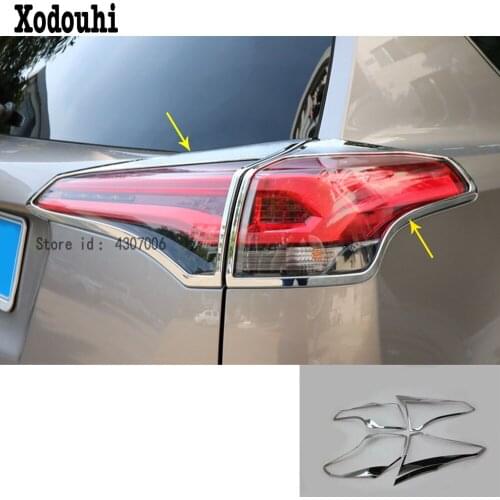 Car body rear tail back Light lamp frame stick chrome ABS cover trim 4pcs For Toyota RAV4 2016 2017 2018