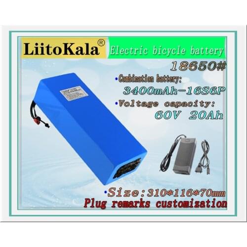 LiitoKala E-bike battery 60V 20ah 18650 li-ion battery pack 750W 1500W 1800W BMS protection 30A Output bike conversion kit XT60