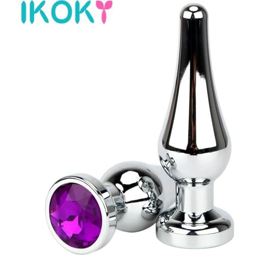IKOKY Butt Plug With Diamond Sex Toys for Women and Men Metal Anal Plugs Stainless Steel Fetish Chastity Adult Product