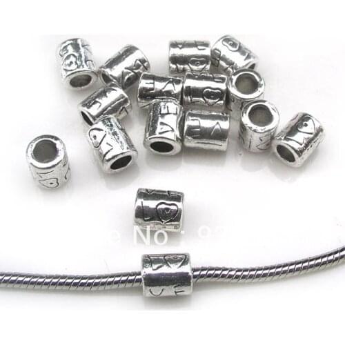 Free shipping 50pcs/lot 8x10mm dia. big hole antique metal round love beads fit European bracelet jewelry DIY