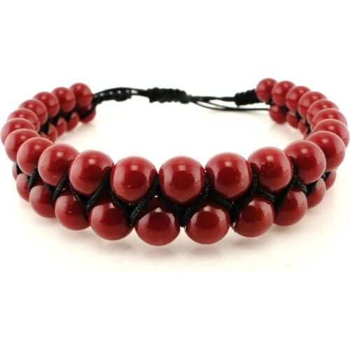 Handmade Braid Coral Natural Stone Bracelet