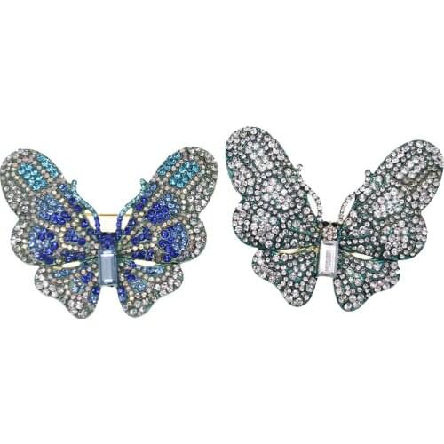 100 pcs/lot Rhinestone Butterfly Brooch Pin Blue Animal Insect Butterfly Crystal Brooches Wedding Accessories