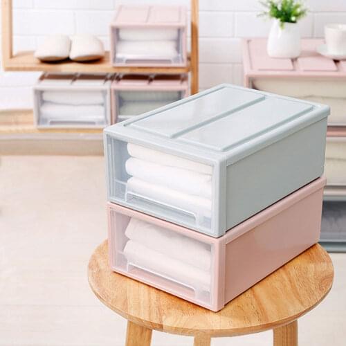 Household Plastic Transparent Stackable Drawer Storage Box Container Organizer Invisible drawer handle design