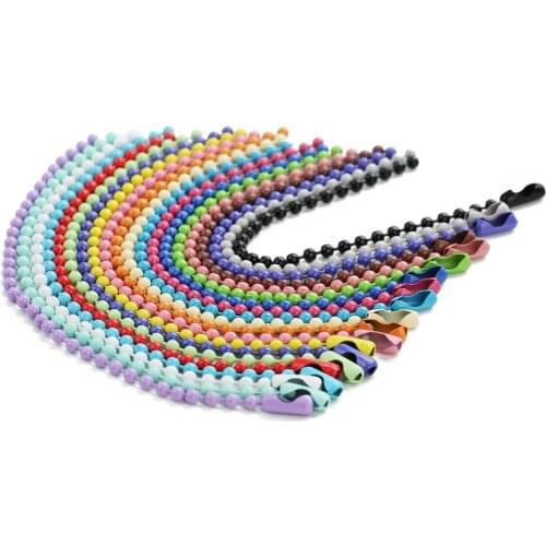 30pcs/lot 2.4mm Colorful Round Ball Bead Chains 12cm Length Dog Tag Bulk Chains with Connector for DIY Necklace Jewelry Findings