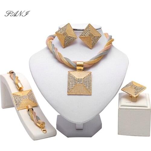 Fani Dubai Gold Colorful Bridal Jewelry Set Nigerian Wedding woman accessories jewelry set Fashion African beads Jewelry Set