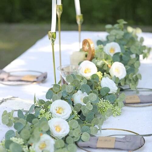 Fake White Rose Vine Garland Hanging Artificial Flowers Plants With Ivy Eucalyptus Leaves Wedding Hotel Party Garden Wall Decor