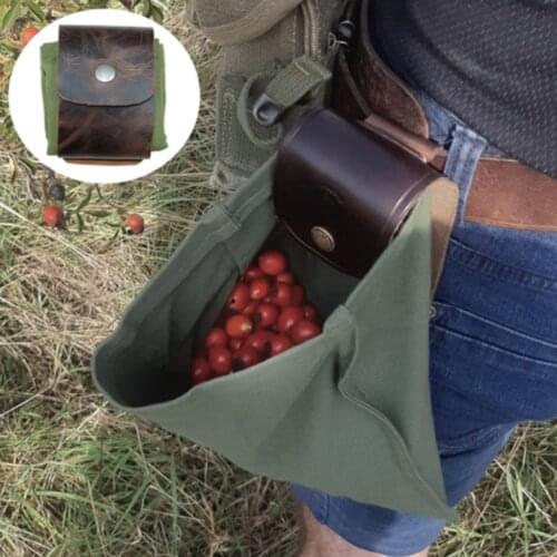 Leather Canvas Pouch Multifunctional Outdoor Garden Foraging Bag Jungle Fruit Picking Storage Bags for Hiking Camping Fishing