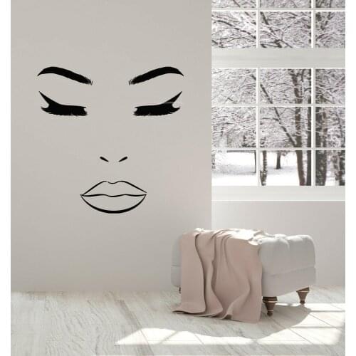 Beautiful Woman Face Lips Eyelashes eyebrow Wall Sticker Makeup Beauty Spa Cosmetic Vinyl Wall Decal Barbershop Model Logo DG035