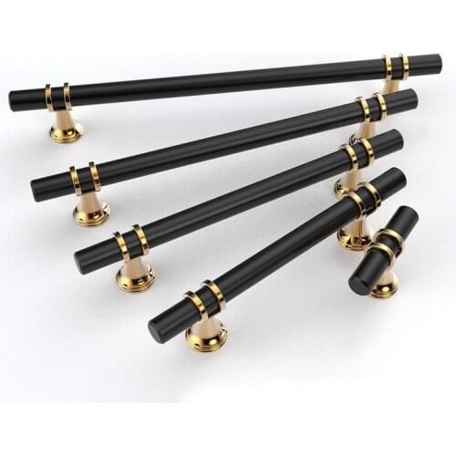 Door Handle Modern Minimalist Black and Gold Luxury European High-end Wardrobe Cabinet Door Handle Nordic Drawer Desk Drawer