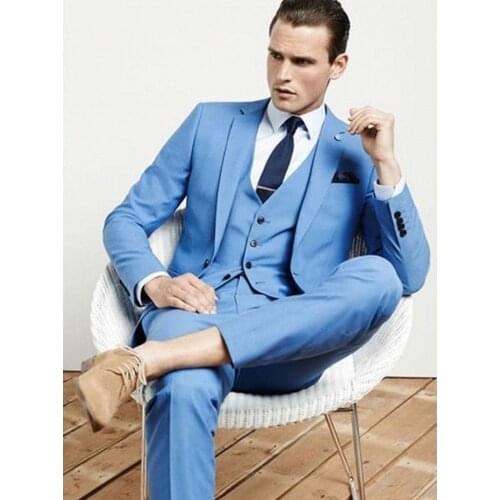 2019 Fashion Mens Slim Fit Business Suit Mens Custom Made Notch Lapel Tuxedo One Button Suits 3 Pieces Set Jacket Vest Pant