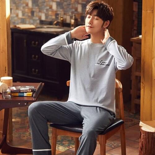 Men Autumn Full Pure Cotton Long-sleeved Pajamas Set Plus Size XXXL Home Suit Multi Styles Pijamas Hombre Mens Sleepwear Pajamas