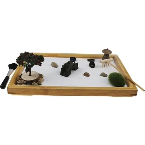 Zen Garden Kit for Desk Rake Rocks Tree Bridge w/Bamboo Tray Desk Mini Sand Garden Sandbox Sand Toys Play Office Home Decor