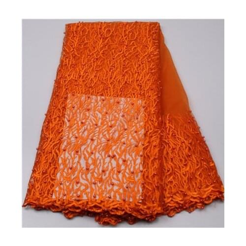 Latest African Cord Lace Fabrics High Quality 2018 Nigerian Lace Fabric For Wedding African Lace Fabric beads white, orange