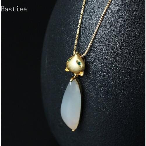 Bastiee Golden Plating 925 Sterling Silver Necklace For Women Fox Pendant Vintage Snake Chain