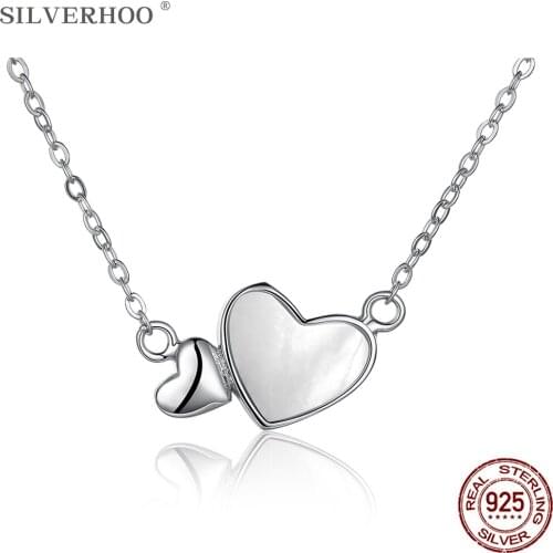 SILVERHOO 925 Sterling Silver Jewelry Chain Choker Necklaces For Women Simple Pearl Shell Heart Pendant Necklace Romantic Gift