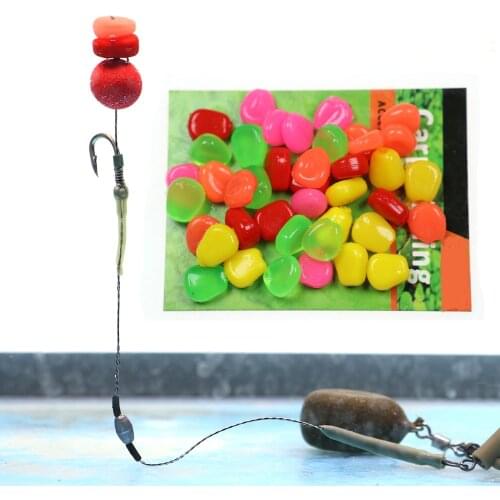 JIGEECARP 50pcs Carp Fishing Jigging Lure Soft Fake Corn Silicone Corns for Pop Up Hair Rig Boilie Carp Bait Peaca