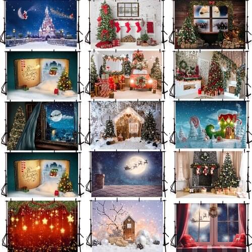 Christmas Photography Background Fireplace Chirstmas Tree Santa Claus Backdrop For Photo Studio Red Sock Wooden Wall Photocall