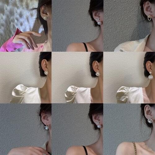 Hollow Flower Stud Earrings White Rhinestone Pearl Golden Earrings Red Square Women Black Stud Earrings Girl Gifts For Friends