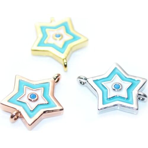 New Arrival Blue Enamel Five-Pointed Star Shape Two Loops DIY Jewelry Making Connectors Rose Gold Silver Plating Connections