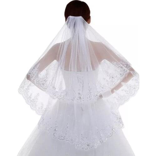 Wedding Veil Comb Scalloped Lace Trim Sequins Drape Women Bridal Party Hair Accessory