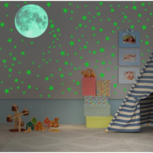 Luminous Moon and Stars Wall Stickers for Kids Room Bedroom Ceiling Baby Nursery Wall Decals Glow In The Dark Home Decoration