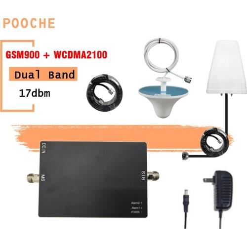 POOCHE 17dBm GSM900 WCDMA2100 2G 3G Cell Phone Signal Booster Repeater Amplifier 900 2100 Dual Band Signal Booster Amplifier Kit