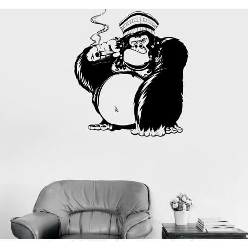 Funny Gorilla Vinyl Wall Decal Cigar Smoking Cigarette Animal Monkey Wall Sticker For Living Room Company Wall Decals W533