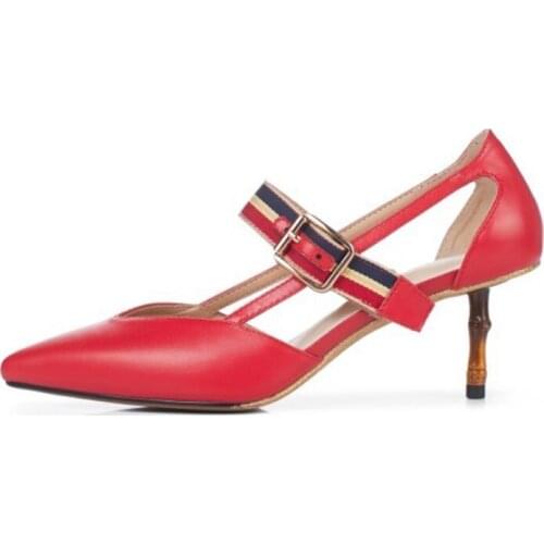 Plus Size 43 Summer Genuine Leather High Heels Sandals Women Designer Thin Heel Pointed Toe Retro Sandals Ladies Office Pumps