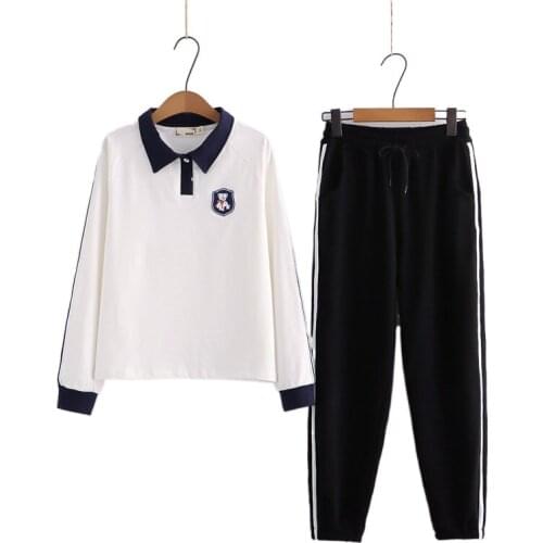 Women Pant Sets 2021 Autumn Sweet Style 2 Piece Set Clothing Striped Patchwork Straight Pants and Bear Embroidery Sweatshirt