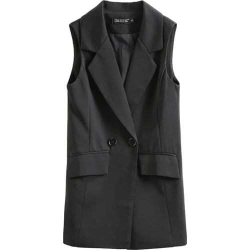 Female Korean Fashion Suit Sleeveless Jacket Slim Ladies Thin Waistcoat Vest Women Spring Autumn Jackets Black Temperament 165
