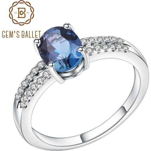 Gems Ballet Halo 1.57Ct Natural London Blue Topaz Engagement Promise Ring 100% 925 Sterling Silver Rings For Women Fine Jewelry