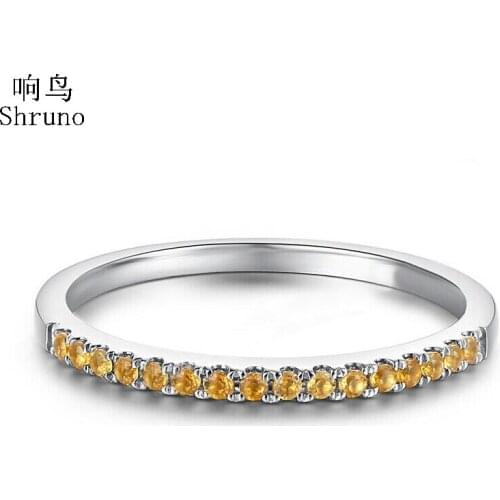 Shruno Solid 10k White Gold Genuine Citrine 0.2 carat Engagement Wedding Ring For Women Fine Jewelry Anniversary Gemstone Ring