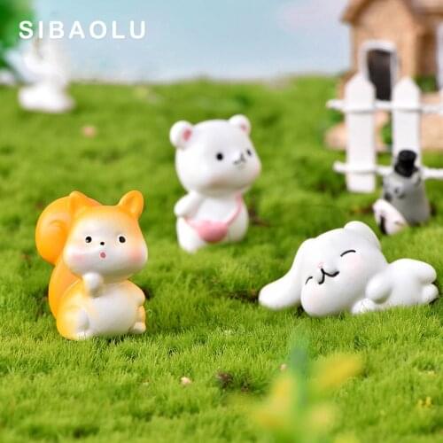 1pc White Bear Rabbit Dinosaur Squirrel Figurine cartoon Animal Model Home Decor Miniature Fairy Garden Decoration Accessories