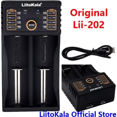 18650 Battery Charger 26650 16340 RCR123 14500 LiFePO4 1.2V Ni-MH Ni-CdRechareable Battery Automatic power off LiitoKala Lii-202