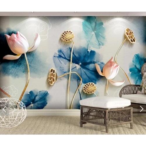 Waterlily Flower 3D Embossed Wallpaper Mural Wall Decor Wall Paper Rolls Wall Murals Contact Paper Floral Wallpapers